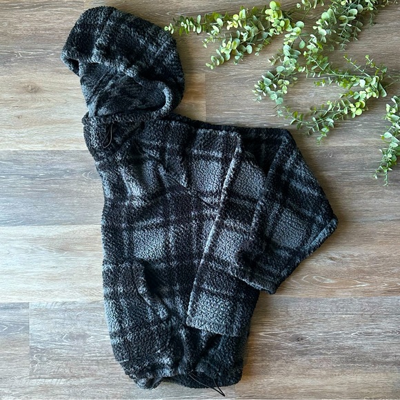 PINK Victoria Secret Plaid Sherpa Funnel Neck Hoodie (Large) - Picture 3 of 5